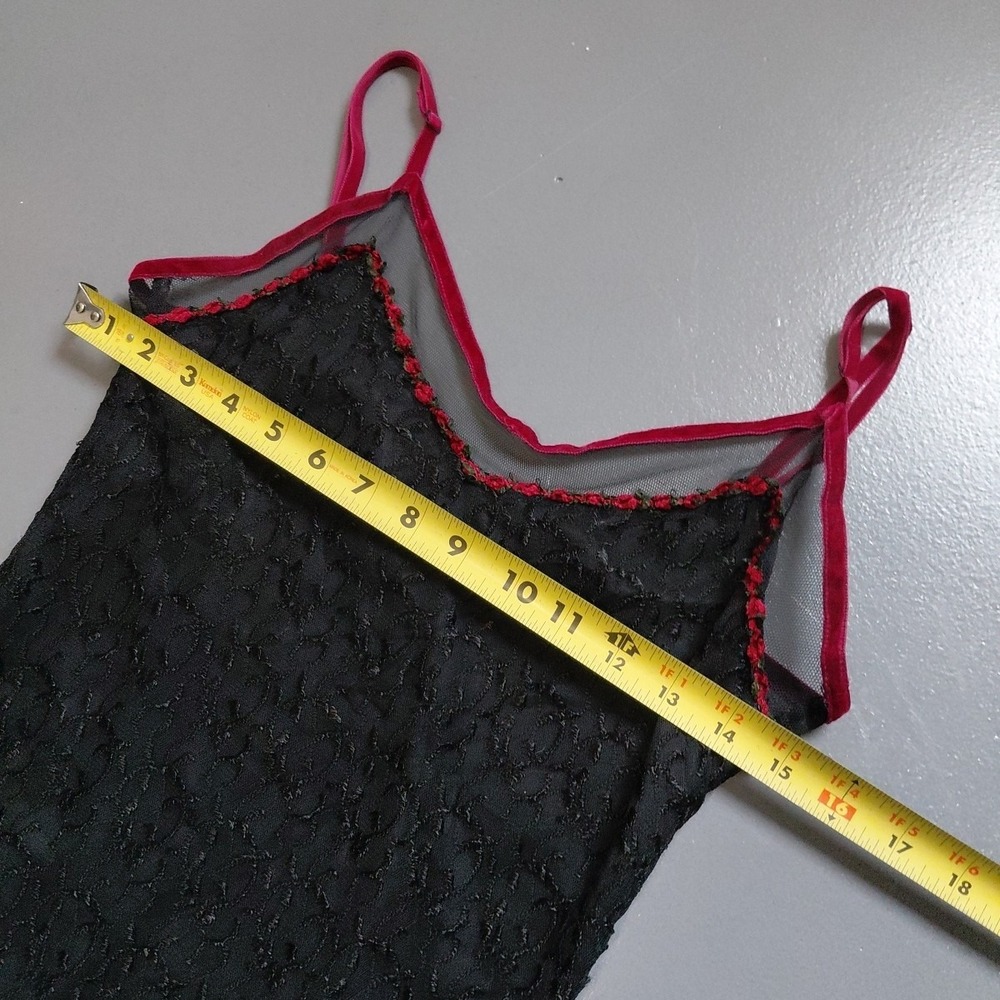 VTG Betsey Johnson Slip Dress Black Lace Rose Ditsy Neckline Velvet Trim Large - Picture 10 of 16